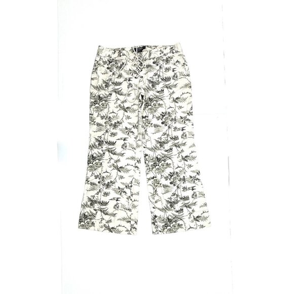 Express Wide Leg Crop Tie Waist Women's size 12 beige Green leaf pattern Jeans - Picture 1 of 3